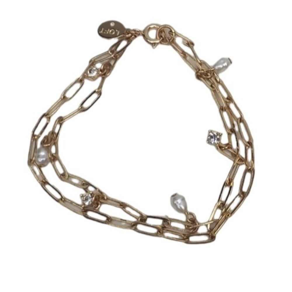 LOFT Pearl Paper Clip Chain gold Bracelet